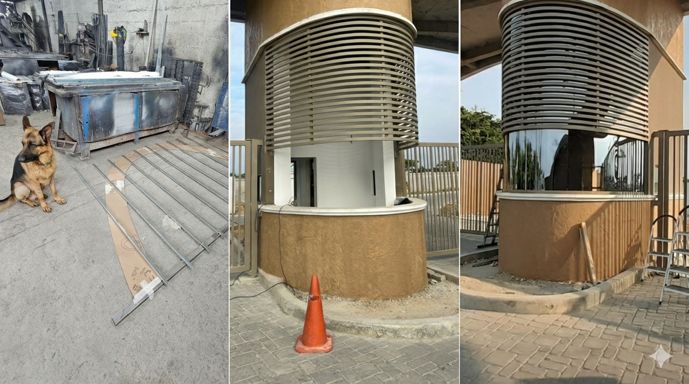 Garita con vidrio blindado curvo P&D &mdash; dise&ntilde;o, sitio e instalaci&oacute;n